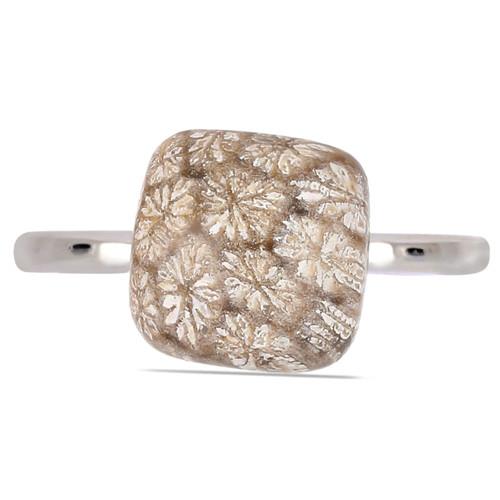 GENUINE FOSSIL CORAL GEMSTONE RING IN STERLING SILVER